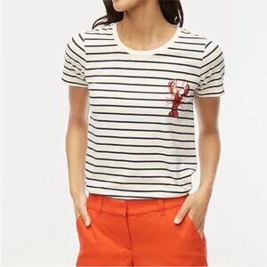 NWOT J. Crew Navy Striped Sequin Beaded Embellished Lobster Collector Tee S flaw